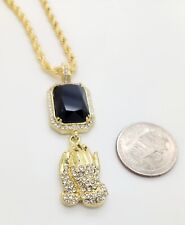 Fashion Gold cz  black stone  Praying Hand  pendant necklace 