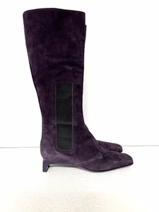 Stivali da donna lungo con tacco basso VINTAGE viola violet camoscio 35/36 cuoio - Foto 1 di 14