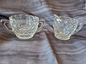 Jeannette Glass Co. - Würfel klar Milchkännchen & offene Zuckerdose Vintage Glas - Bild 1 von 8