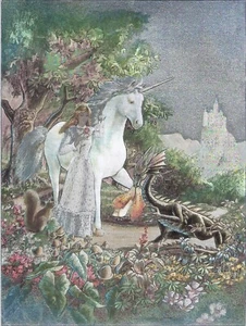  Matted "Maiden and Dragon" Metal Foil Art Print 8x10 Unframed 3D Effect Fantasy - Imagen 1 de 1