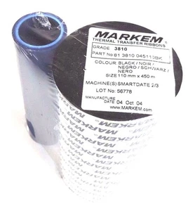 NEW MARKEM 81 3810 045110BK THERMAL TRANSFER RIBBONS BLACK, 110MMX450M, 3810 - Picture 1 of 3