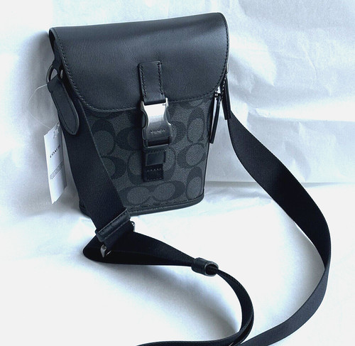 Tracolla Coach Track Small Flap nuova con etichetta in tela firmata C3134 colore antracite