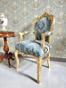 Armchair French Louis Armchair Turquoise Velvet Chair Handmade Baroque Chair - Bild 1 von 7