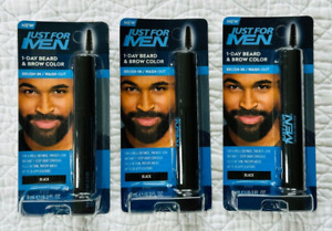 (3) Just For Men 1-DAY Beard & Brow Color "BLACK" Brush-In Wash-Out