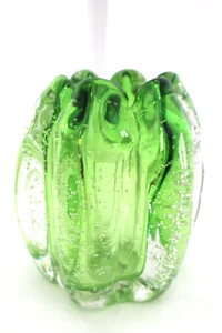 Jarrón Tozai soplado a mano de cristal verde de Murano orbe vintage burbujas asimétricas voluminosas - Imagen 1 de 5