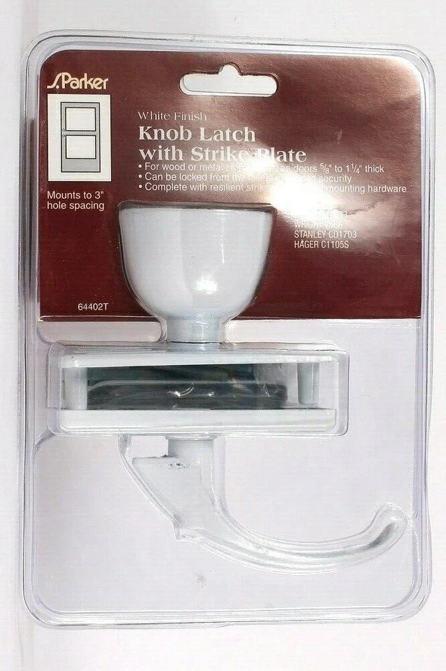 S Parker 64402T Knob Latch With Strike Plate White Finish Mounts 3" Hole Space