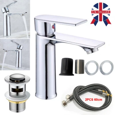 Bathroom Sink Taps with Waste Chrome Mono Basin Mixer Tap Single Lever Faucet A