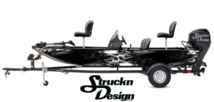 Black Splatter Distressed Spots White Fish Bass Boat Black Decal Wrap USA Vinyl - Picture 1 of 1