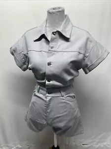 Zara Women’s Small Blue Grey Button Pocket Short Sleeve Romper - Picture 1 of 16