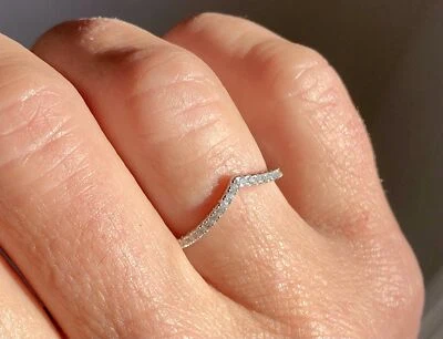 925 Sterling Silver V Chevron Stack Wedding Band Ring Guard Channel Size 10 - Image 1 of 4