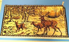 Vintage Velvet, Tapestry Deer Winter Scene Wall Hanging Made Italy 18.5" X 37"