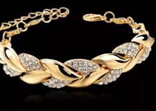 Womens 18K Gold Plated Sparkly Leaf Bracelet Bangle Adjustable In Gift Bag UK