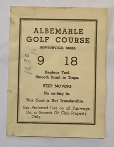 Vintage 1920’s Albemarle Golf Course Score Card. Newtonville, MA - Bild 1 von 2