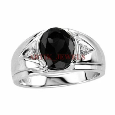 Anello In Argento Sterling 925 Con Gemma In Onice Nero Naturale Per Uomo #2991 - Immagine 1 di 3