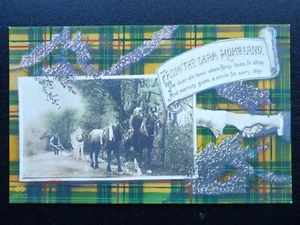 Schottland Tartan Gruß LIEBE HEIMAT & HANDSCHÜTTELN / QUER (2) um 1906 Postkarte - Bild 1 von 2