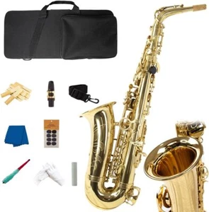 Alto Saxophone Gold Lacquered Sax Eb E-flat with Case Strap for Student Beginner - Picture 1 of 13