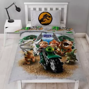 Lego Jurassic World Single Panel Duvet Reversible Bedding Set - Picture 1 of 3