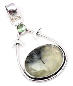 Prehnit Edelstein 925 Sterlingsilber Handarbeit Schmuck Anhänger - Bild 1 von 7