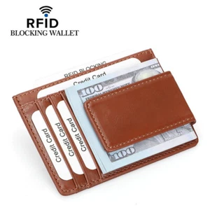 Echt Leder Magnet Fronttasche Geldklammer Geldbörse RFID Schutz Magne-Dünn - Bild 1 von 8