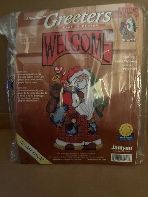 Santa Welcome Plastic Canvas Greeter Sign Janlynn Sugarplum Door Hanger Decor - Image 1 of 2