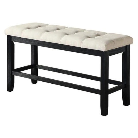 Maklaine Beige Fabric Linen Counter Height Dining Bench with Tufted Seat Cover