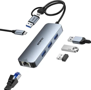BENFEI USB-C USB 3.0 to Gigabit Ethernet Adapter, 3-Port Hub with... - Bild 1 von 8