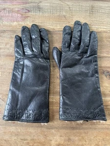 Vintage Lederhandschuhe Damen Kaninchenfell gefüttert schwarz 8 Japan " - Bild 1 von 8