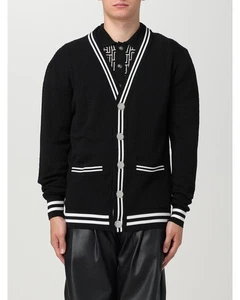 Balmain Knit Cardigan with VNeck and Stripes Men Black Sweaters - Picture 1 of 6