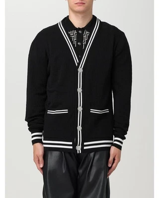 Balmain Knit Cardigan with VNeck and Stripes Men Black Sweaters - Image 1 of 4