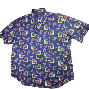 Ralph Lauren Shirt Mens 1X B Blue Hawaiian Flamingo Surfer Tropical Button Down - Picture 1 of 10