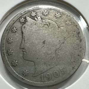 Moneda Liberty Head 1905 níquel “V” - acuñada en Estados Unidos - circulada - moneda de colección KM#114 - Imagen 1 de 2