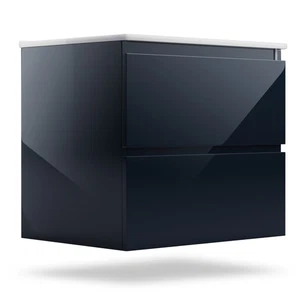 Waschtisch mit Unterschrank 60 cm Aufsatz Waschbecken Badezimmerschrank Schwarz  - Bild 1 von 7