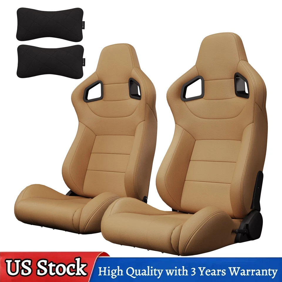 For Ford Pair Reclinable Bucket Racing Seats With Adjustable Slider & Pillows - Image 1 of 4