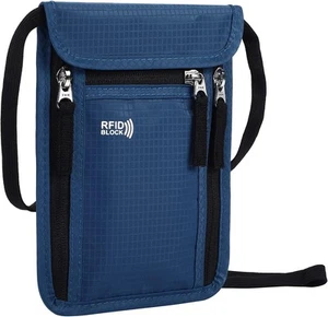 Travel Pouch Neck Wallet Family Passport Holder Organizer 6x7.5In, Navy Blue - Picture 1 of 7