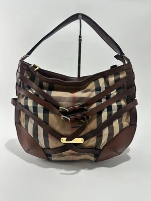 Burberry Brown House Check Canvas and Leather Dutton Hobo - Image 1 of 4
