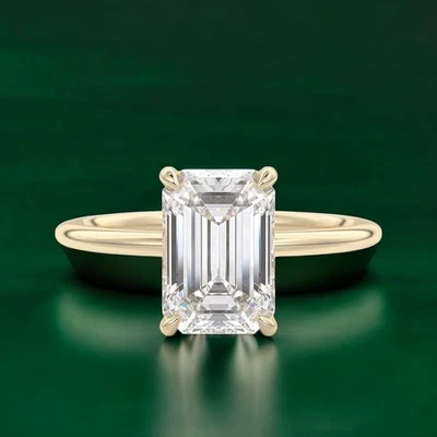 Semi Mount 14k Yellow  Gold Emerald Cut Setting Engagement Ring Size  4 5 6 7 - Image 1 of 4