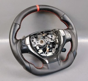 LEXUS GS350 GS450H LEATHER MULTIMEDIA FLAT TOP RED STICH STEERING WHEEL - Picture 1 of 24