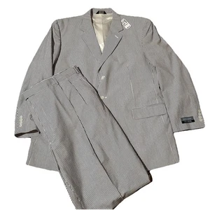 Jos A Bank Seersucker Anzug 50 L Navy Weiß Baumwolle 46 L Hose Neu Etikett $ 395 - Bild 1 von 10