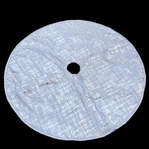 Jupe sapin de Noël blanche fausse fourrure argent motif métallisé diamètre 48" vacances - Photo 1 sur 6