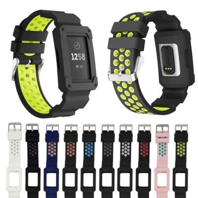 Rugged Soft Silicone Frame Protective WristBand Strap for Fitbit Charge 3 SE 4