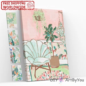 Paint By Numbers Kit Plant Flower Abstract Kids Home DIY Draw Framed Canvas Wall - Picture 1 of 20