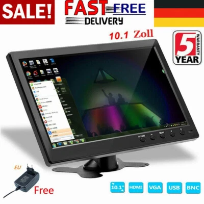 10.1 Zoll HD 1080P Farbe Bildschirm PC Home TV Monitor USB/VGA/AV/BNC/HDMI DC12V - Bild 1 von 4
