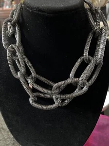LISA FREEDE Gunmetal Color Flexible Large Loop Metal Mesh Necklace Edgy Chain - Picture 1 of 3