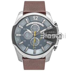 Reloj Diesel Original DZ4281 Mega Chief Para Hombre Plateado Marrón Correa de Cuero 51mm - Imagen 1 de 6
