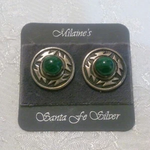 Milaine's Sterling Silver Malachite Southwestern Pierced Earrings NOS - Picture 1 of 4