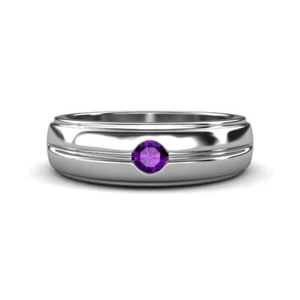 Round Amethyst 3.50 mm Solitaire Men Wedding Ring 14K Gold JP:322058 - Picture 1 of 16