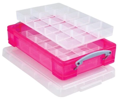 Really Useful 4 Litre Pink Box With 2 X  15 Compartment Hobby Tray - Image 1 of 3