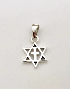 925 Sterling Silver Solid Star of David Latin Cross Pendant Charm - Picture 1 of 1