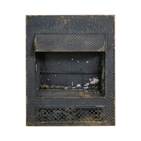 Antique Victorian Black Cast Iron & Steel Fireplace Insert Cover