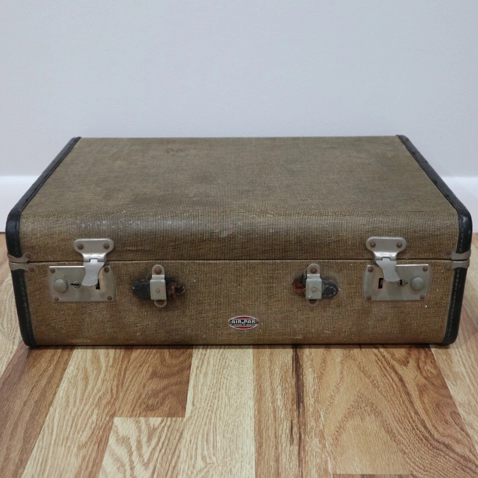 Maleta de viaje de equipaje Tweed Air Pak retro beige forro interior de tela de colección Foto 1 de 4